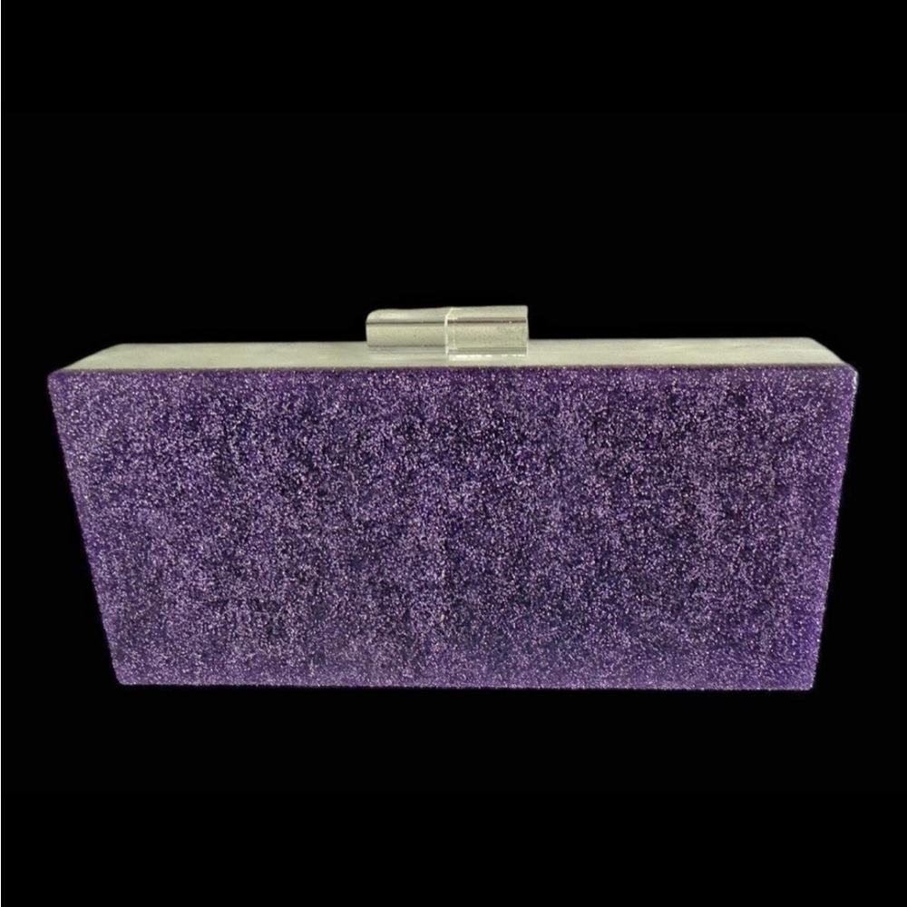 NWT Samantha Max "Galaxy" Purple Glitter Acrylic Clutch